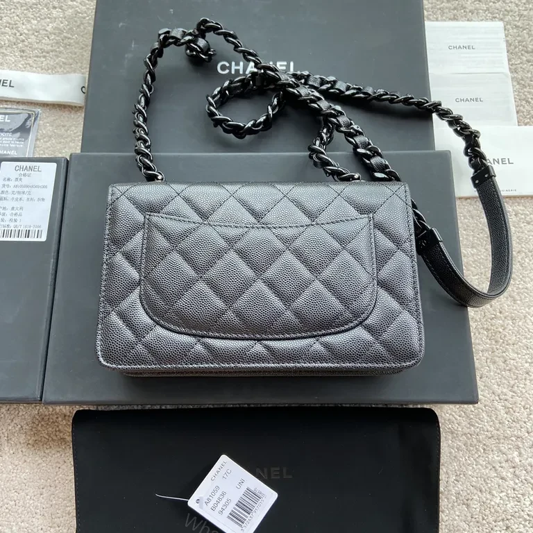 View 9 of Chic Calfskin Quilted Bag with Logo Hardware, Compact Luxury