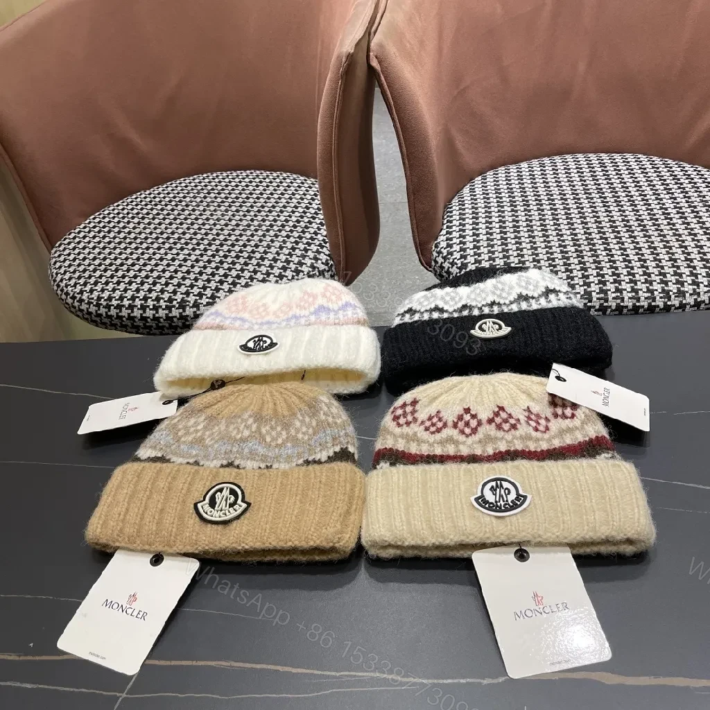 View 5 of Textured Knit Beanie: Luxury Moncler Badge Warmth Cap