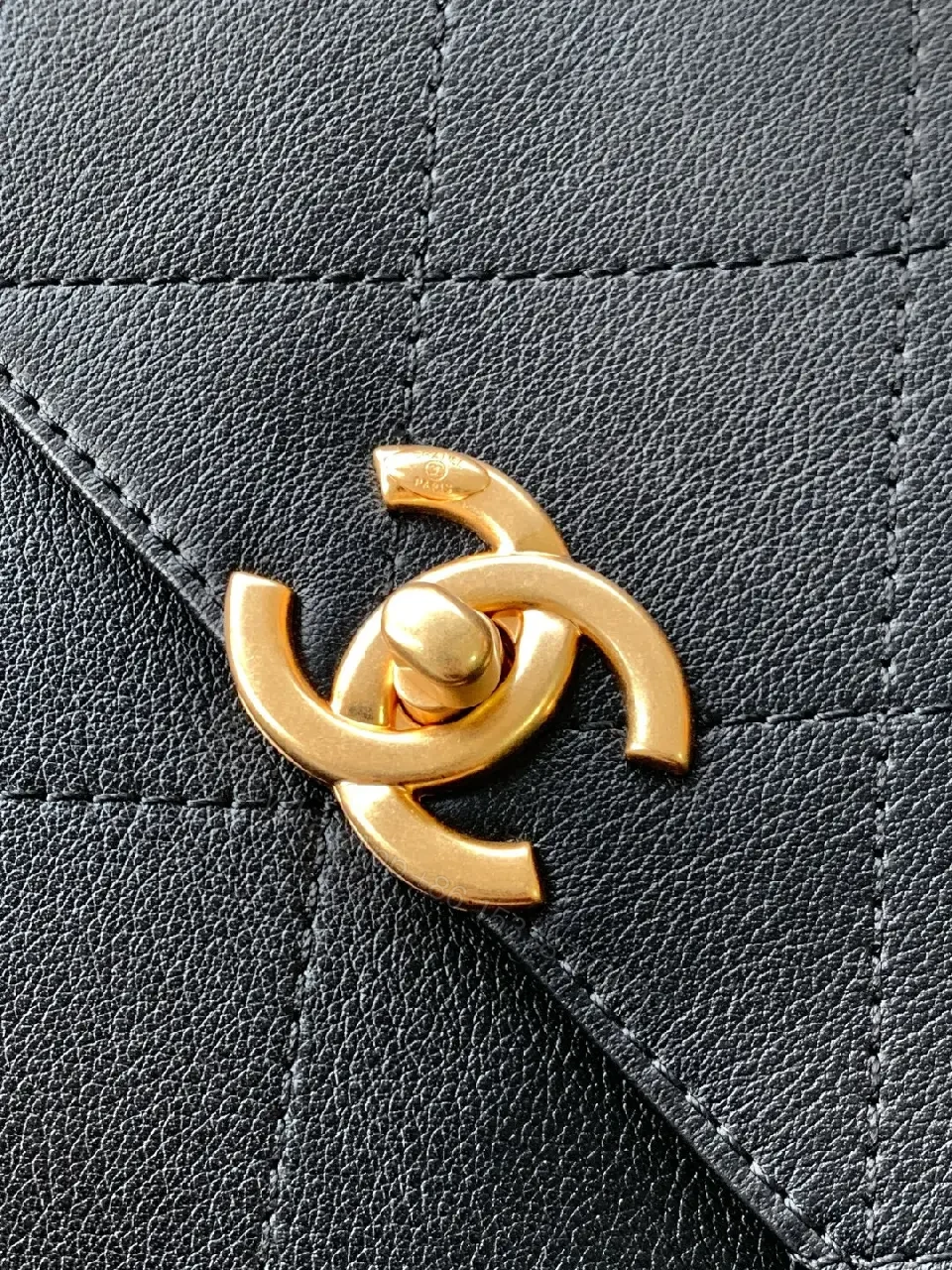 View 9 of Compact Quilted Black Leather Flap Bag with Chain Strap