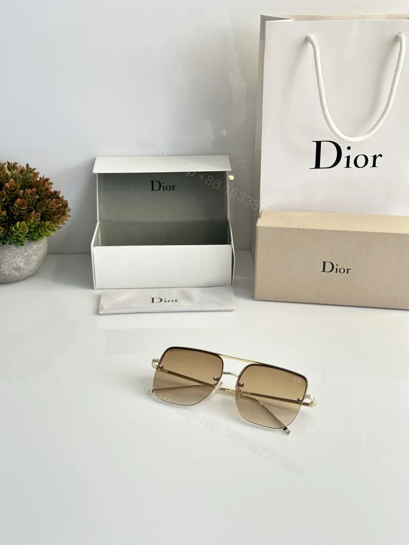 View 4 of First Copy Dior Gold Aviator Sunglasses Brown Gradient Unisex UV Protection
