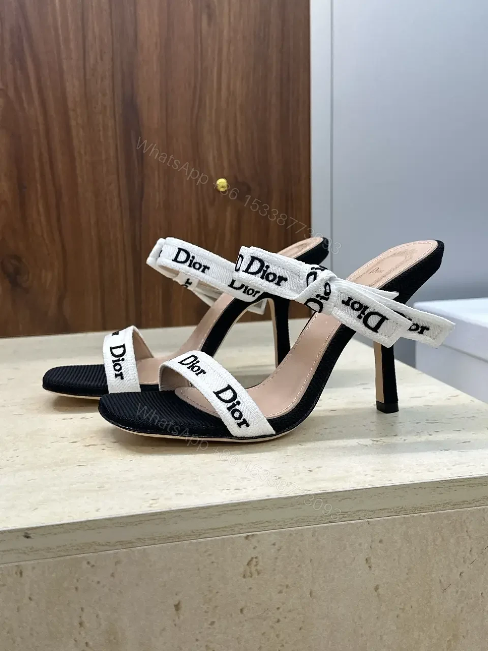 View 8 of White Fabric Straps Open-Toe Sandals with Dior-Branding, Minimalist Luxury, Open-Toe Sandals