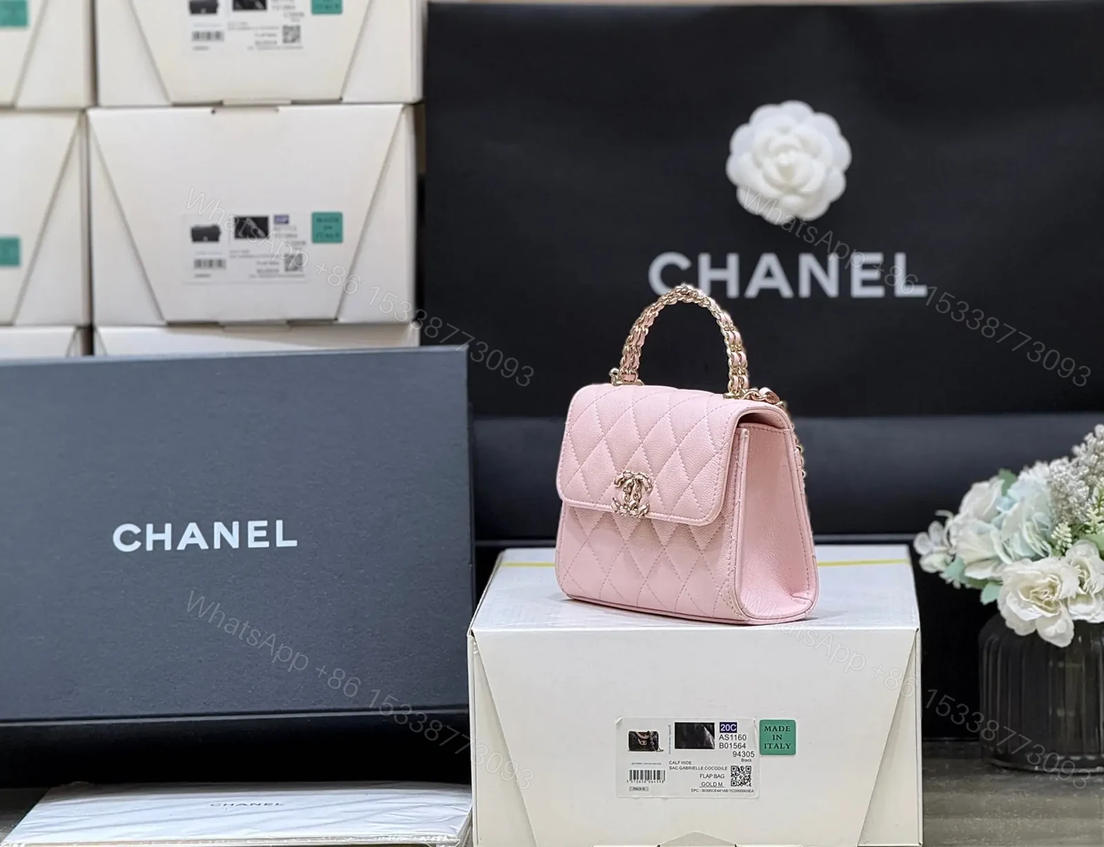 View 3 of CHANEL 25S Double C Logo Diamond Shiny Calfskin