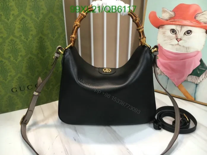 Gucci Imitation Diana Medium Black Leather Handbag QB61177 – Designer AAAA Purse — view 1