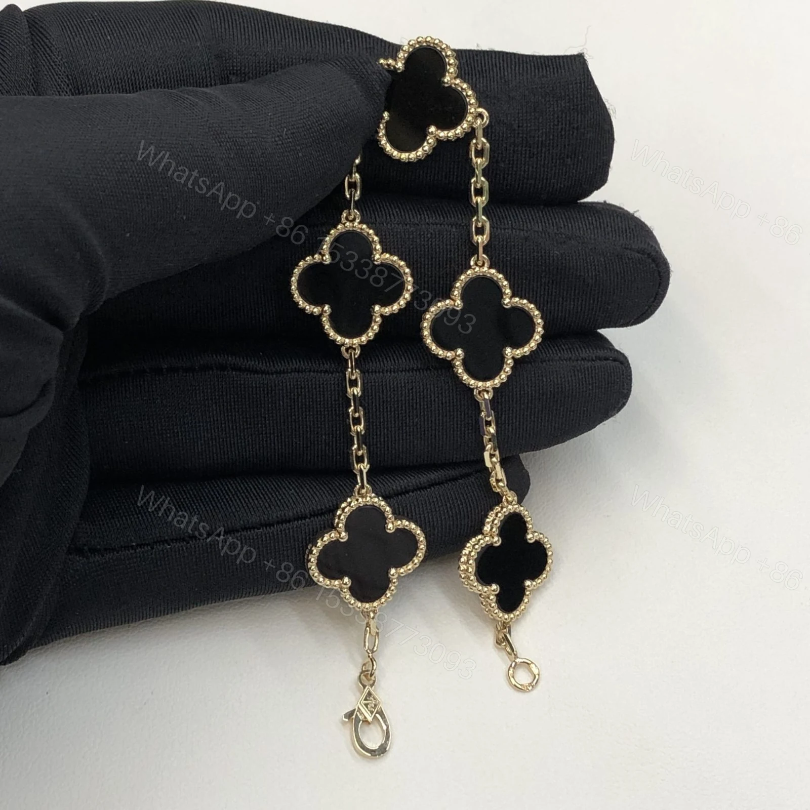View 2 of VCA Vintage Alhambra Bracelet 5 Motifs Onyx Yellow Gold VCARA41300