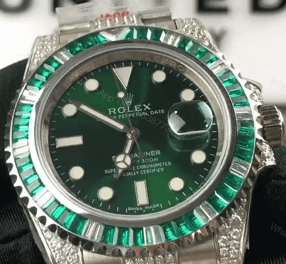 View 2 of Rolex Submariner 116610LV Super Clone : Iced-Out Hulk Green Dial 40mm