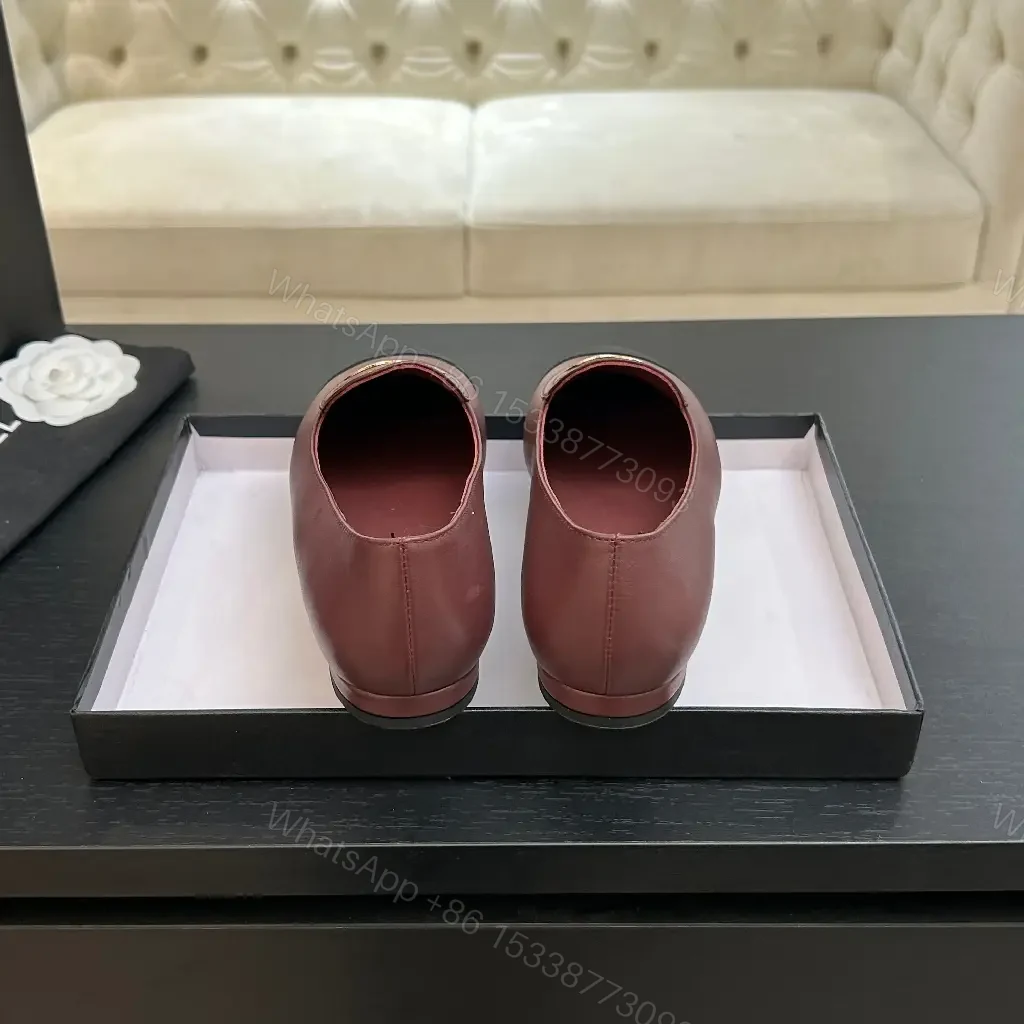 View 7 of Burgundy Leather Flat + Cap Toe + Luxury Comfort Flats