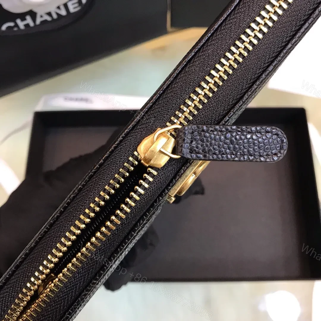 View 6 of Chanel Wallet Black Grained Leather Gold Lock 19×10.5cm