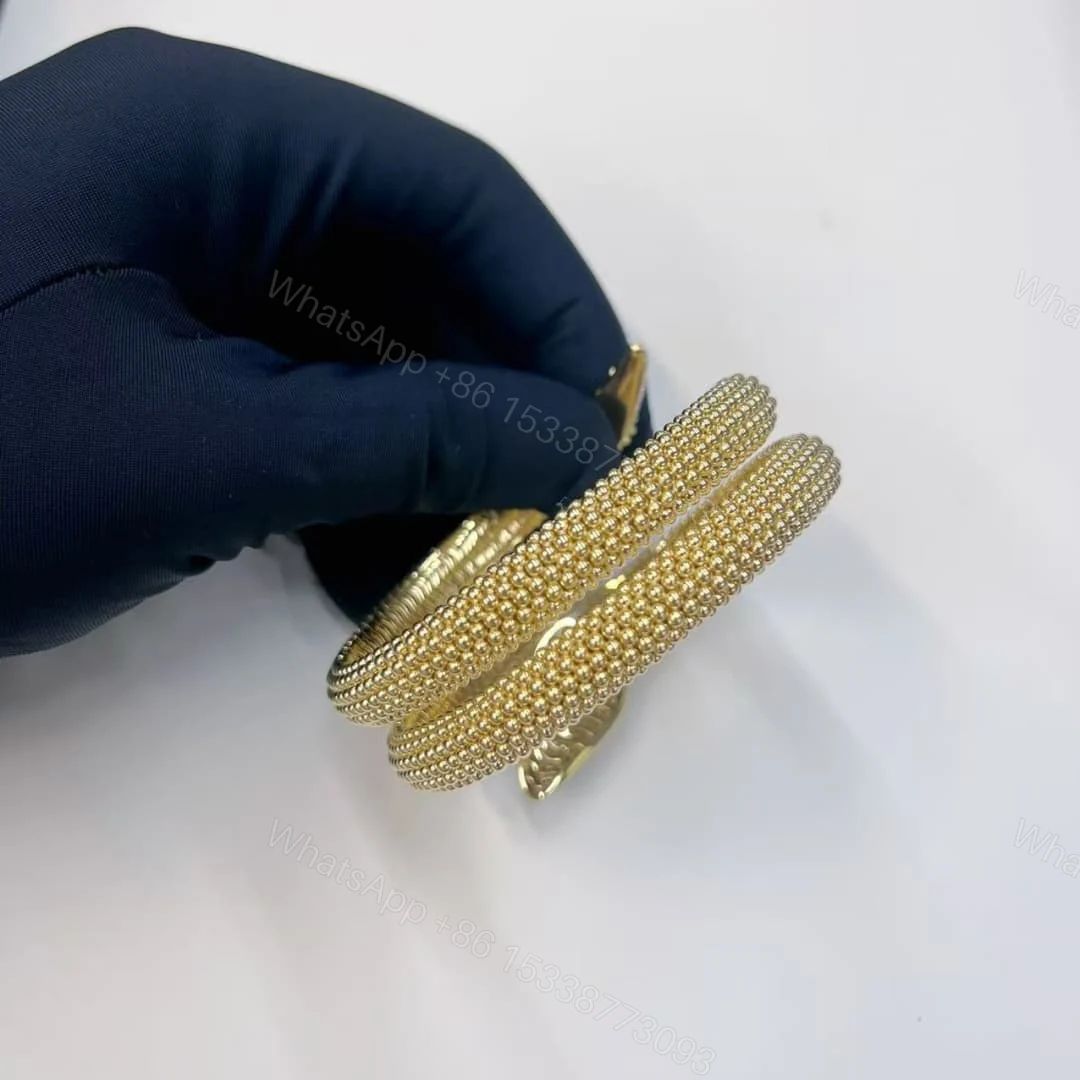 View 5 of 18kt Gold Bvlgari Serpenti Two-Coil Bracelet With Head and Tail Diamonds Onyx 358432