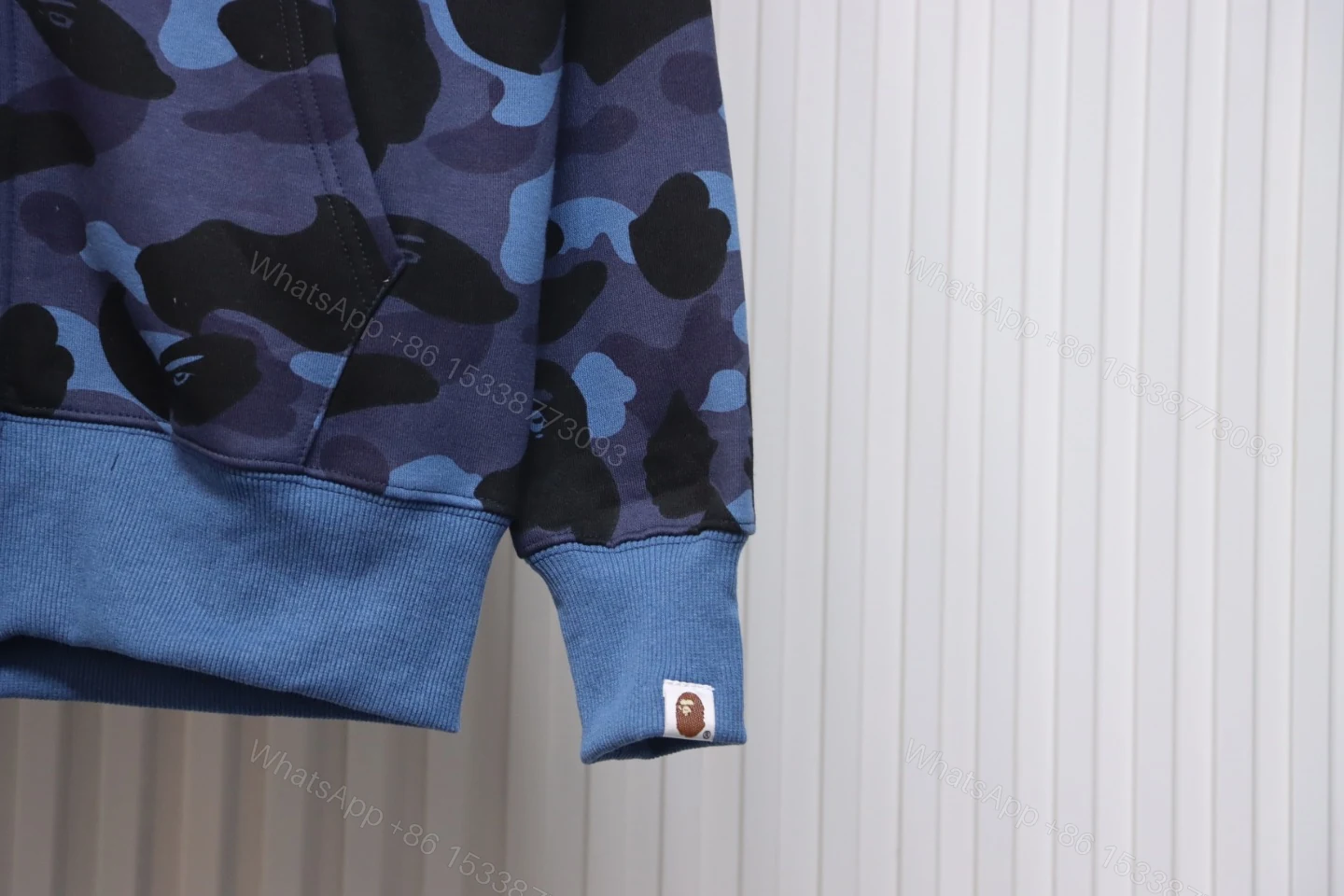 View 6 of BAPE Shark's Head Tiger's Head Zipper Camo Double Hoodie Dark Blue