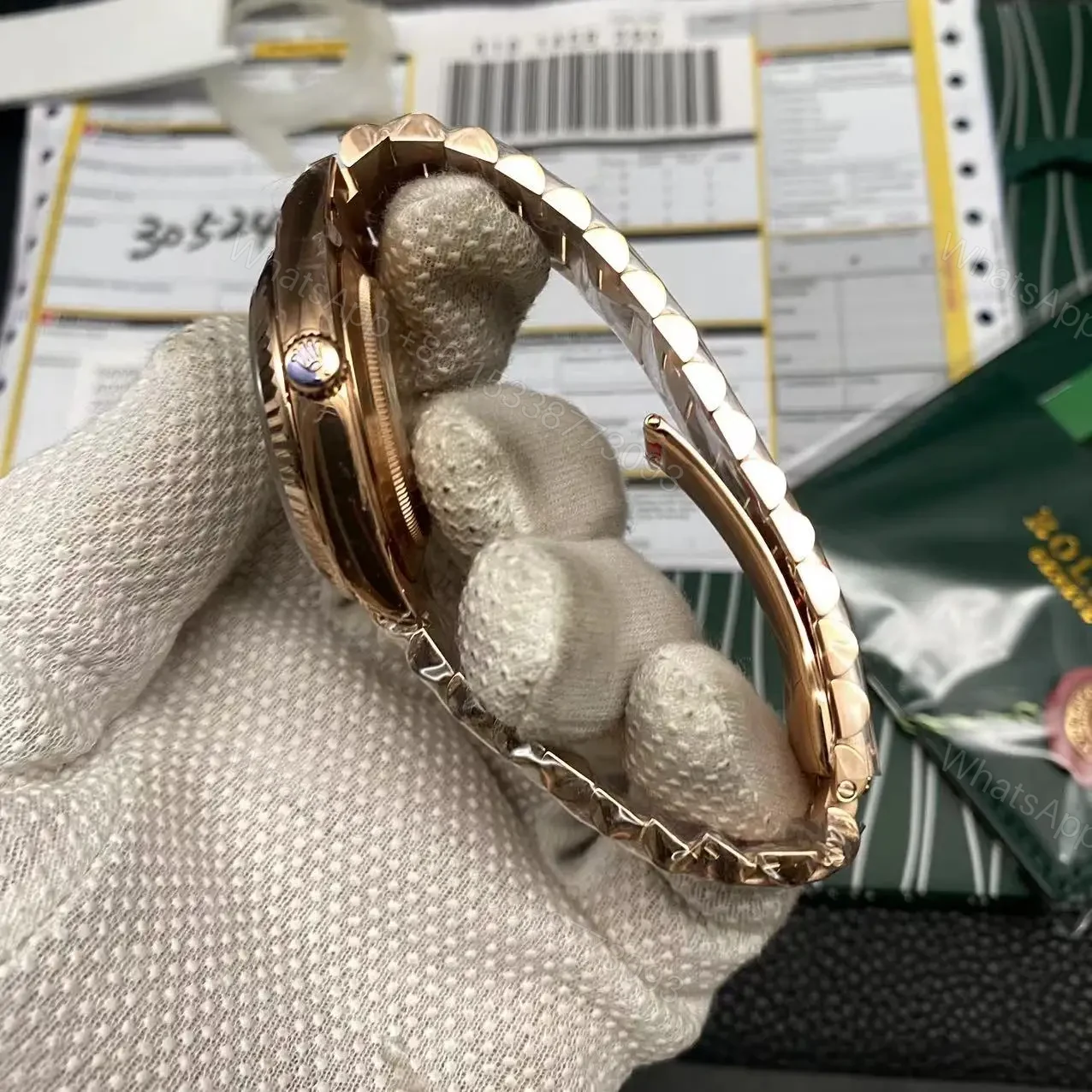 View 4 of Super clone Replica Day Date Rose Gold Green Dial
