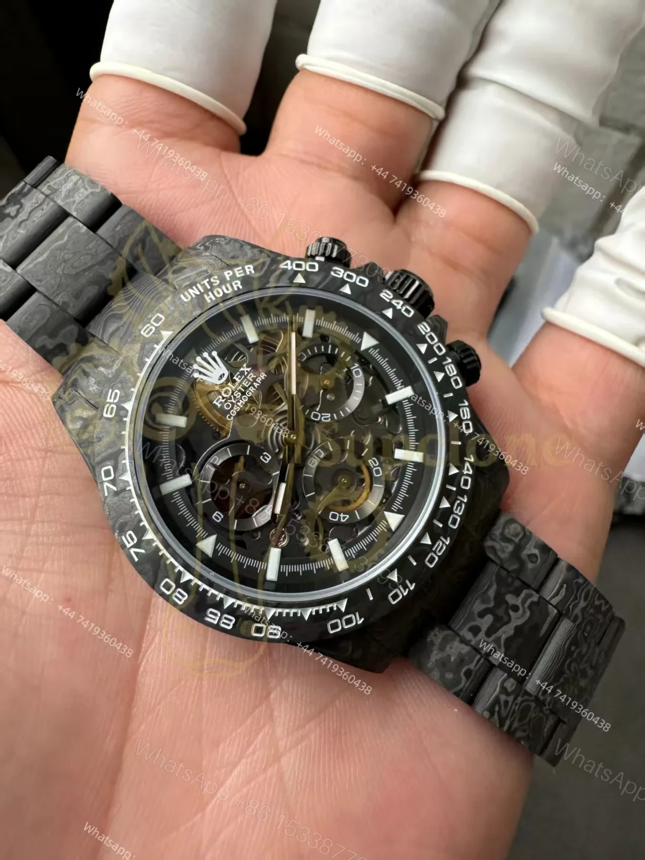 View 5 of Rolex Super Clone Carbon Fiber Daytona Skeleton Black & White Bezel Carbon Bracelet