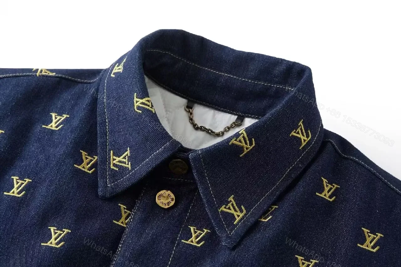 View 5 of Monogram Denim Varsity Jacket - Navy, Signature LV Detail