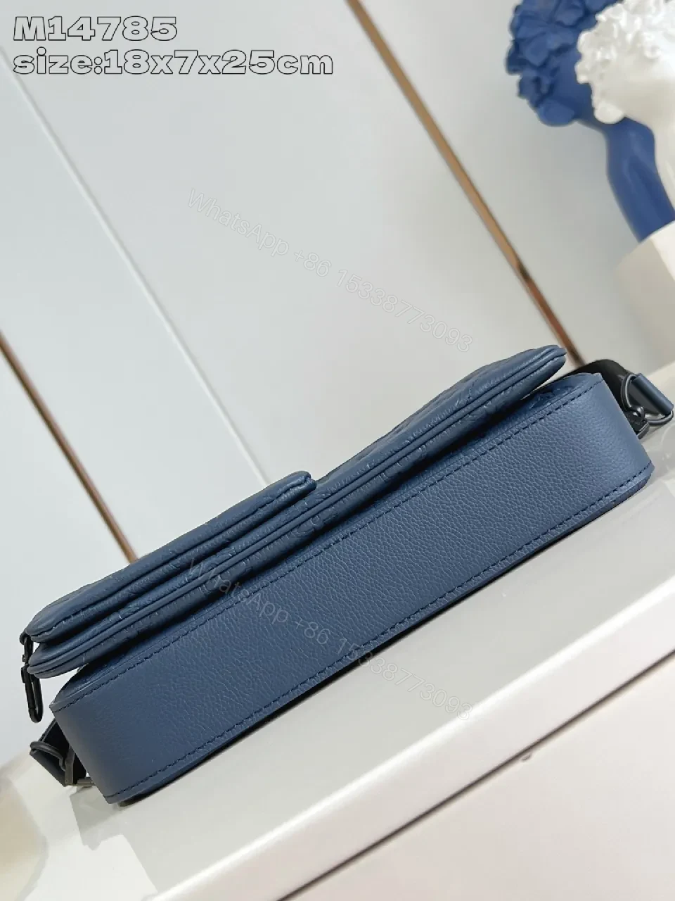 View 2 of Blue Monogram Wallet-on-a-Strap: Compact, Multi‐Compartment Leather-style