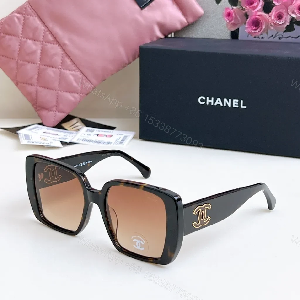Oversized Square Sunglasses with Gold Logo Emblems — view 1