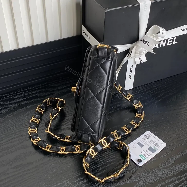 View 8 of Chic Black Quilted Mini Flap Bag - Gold Chain Crossbody