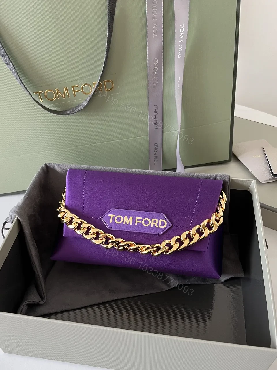View 2 of Purple Velvet Clutch with Gold Chain – Luxe Evening Accessory