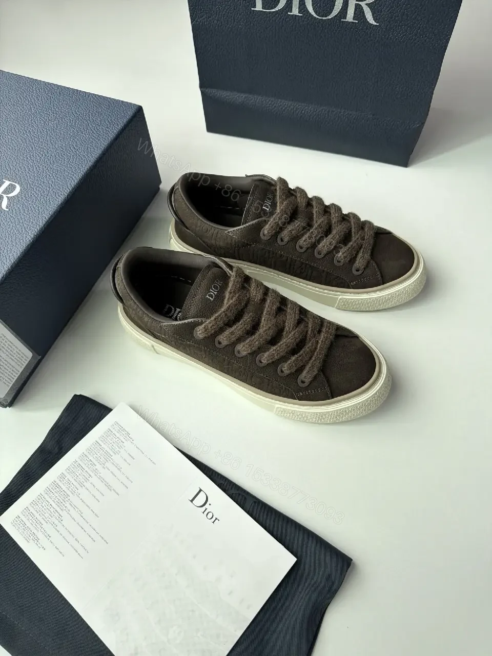 View 4 of Brown Leather Sneakers Canvas Casual Dior Branding Sneaker