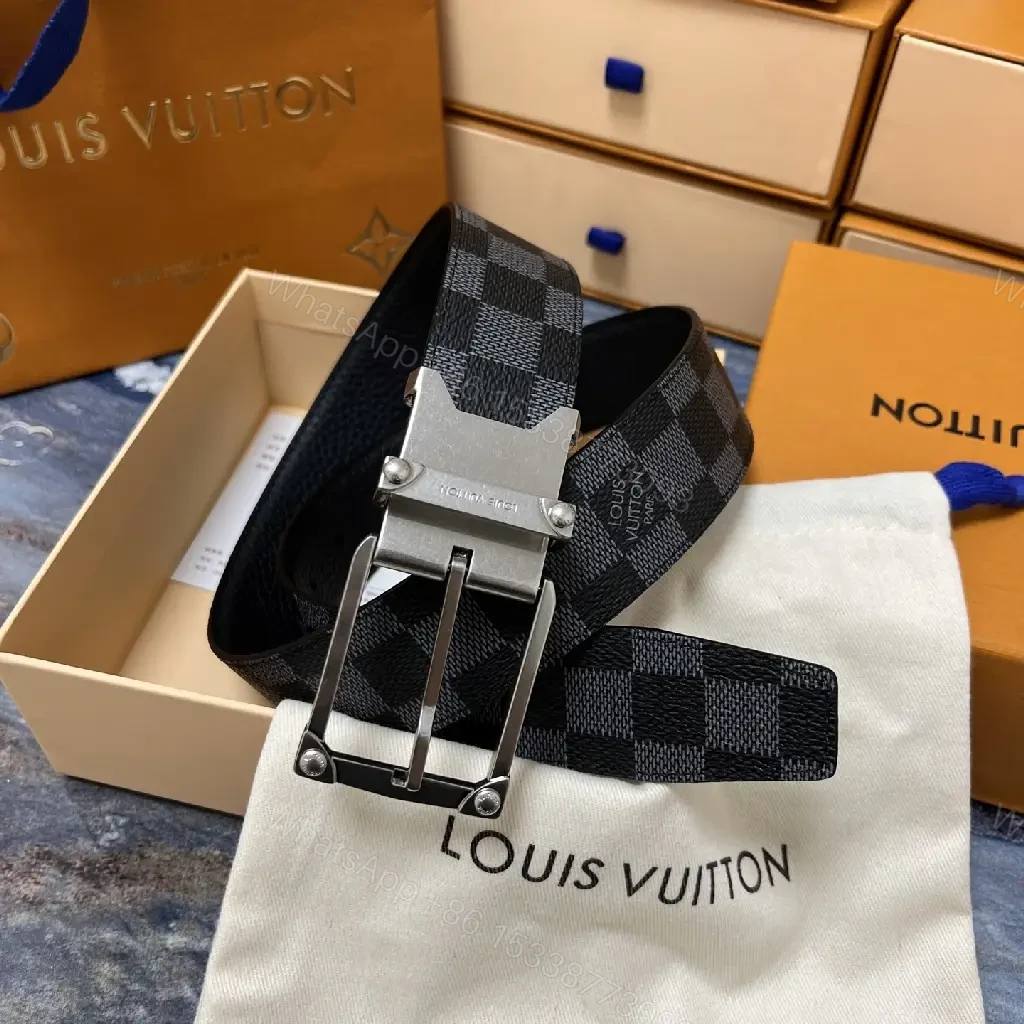View 4 of Dual-Texture Leather Belt: Mono-Chic Checkerboard Accent Belt