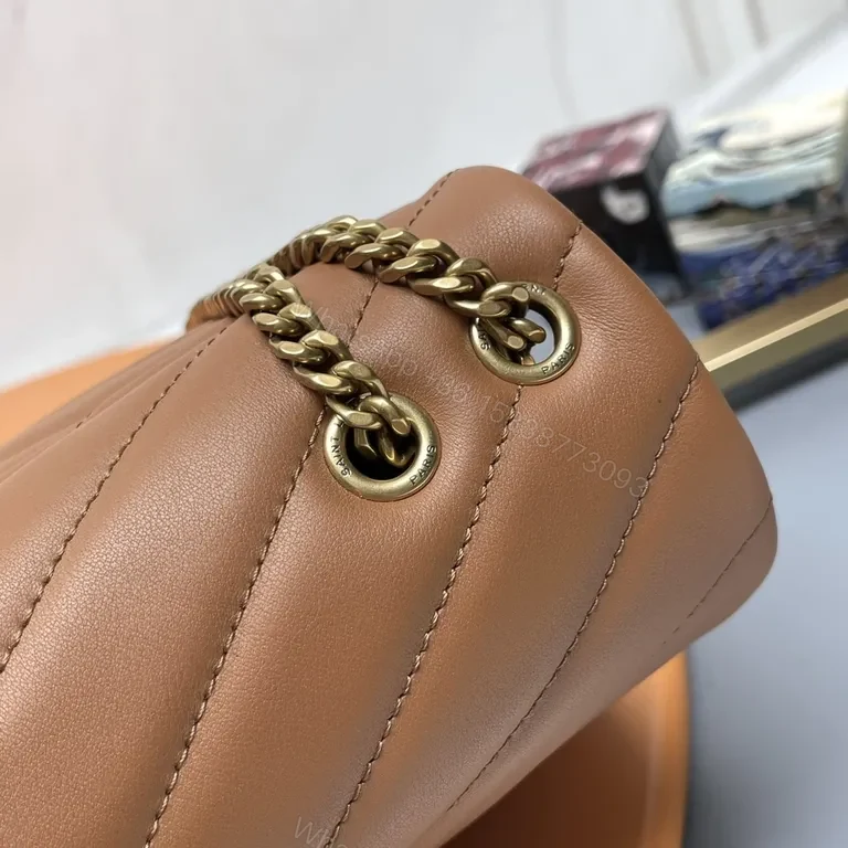 View 5 of Chic Quilted Leather Crossbody: Warm Brown & Gold Chain