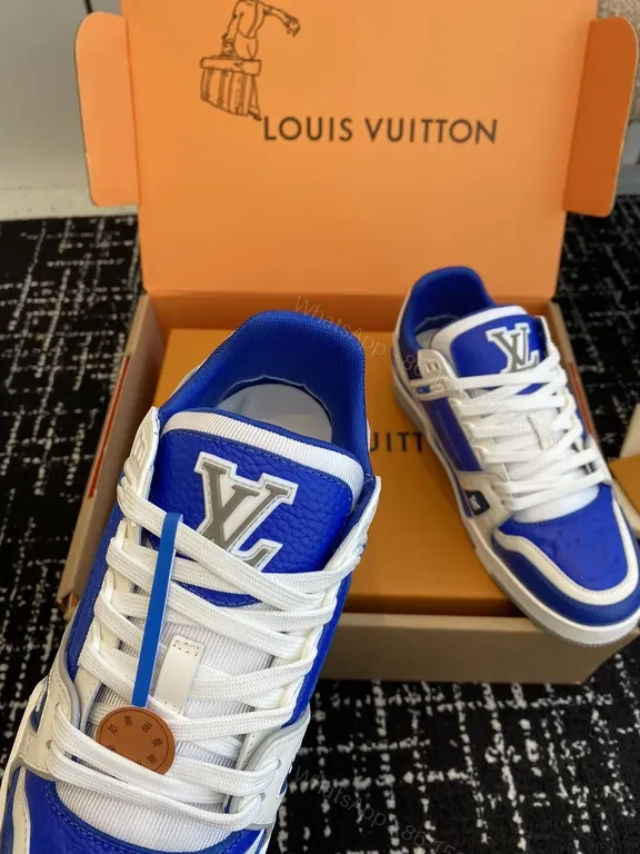 View 3 of Blue & White LV-Inspired High-Top Sneakers: Premium Comfort/Everyday Luxury