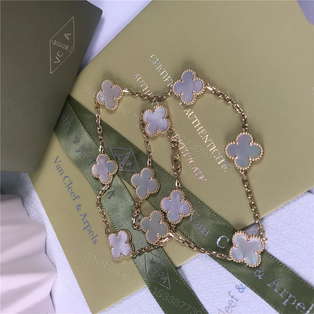 View 3 of VCA Alhambra Necklace 10 Motifs Mother of Pearl Yellow Gold