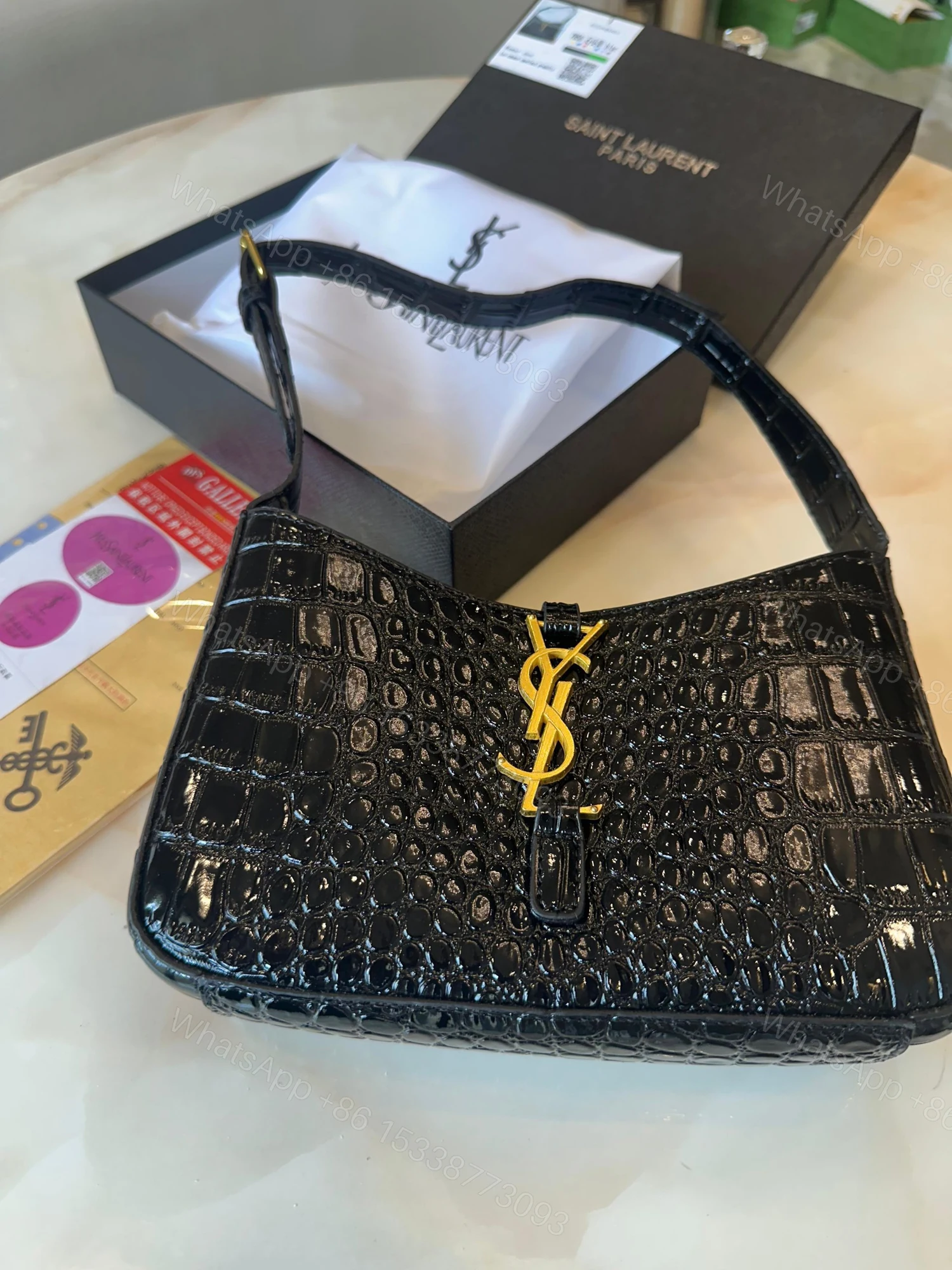 View 7 of FIRST COPY SAINT LAURENT SHOULDER BAG - CROCODILE-EMBOSSED LEATHER AND CLEAN LEATHER