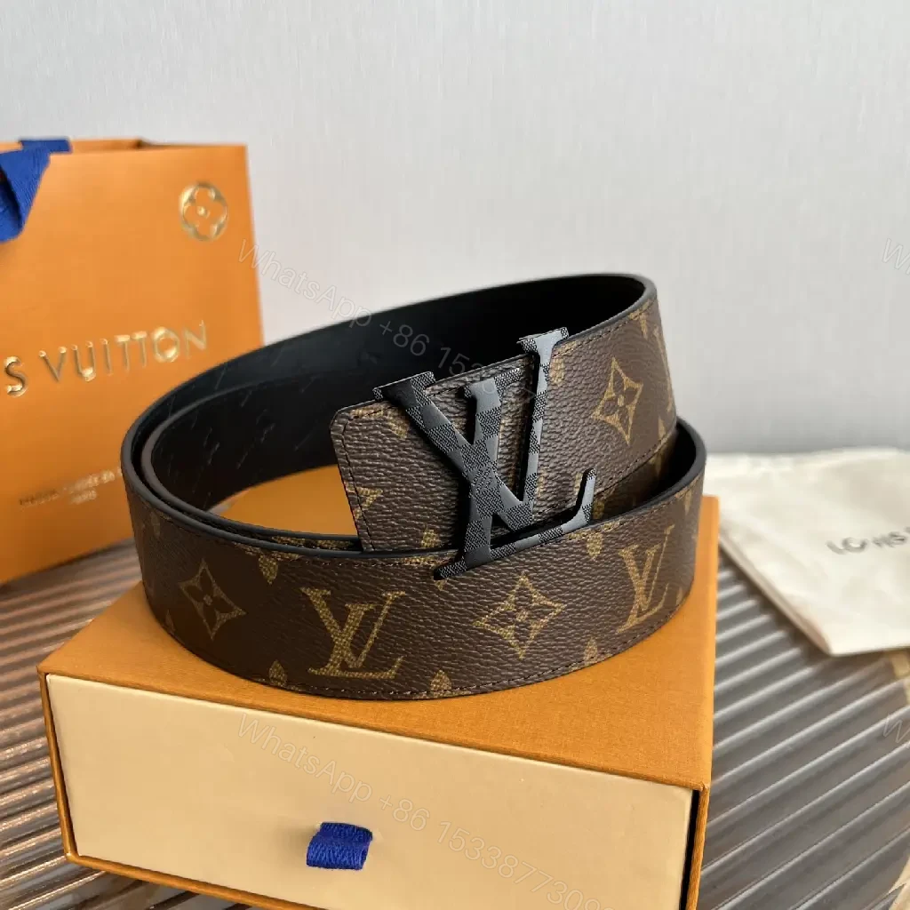 View 8 of Brown Canvas LV Belt with Interlocking Buckle, Luxury Style