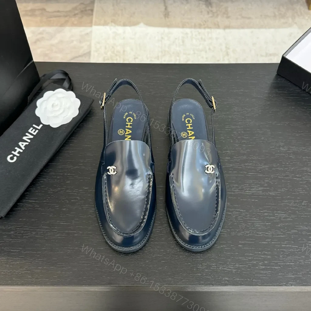 View 8 of Navy Patent Slingback Loafers: Luxe Monogram Detail