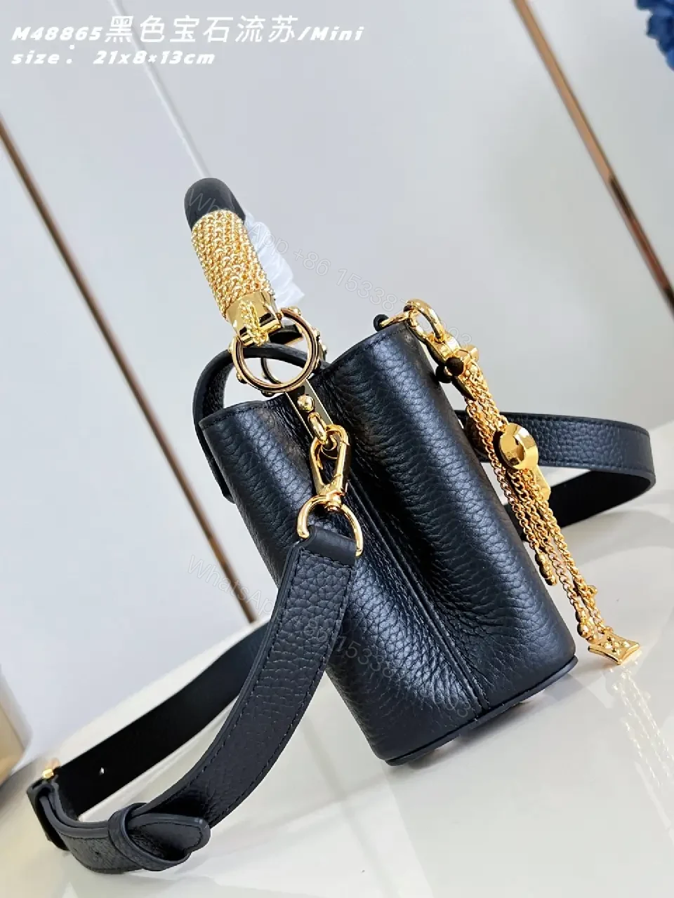 View 6 of Luxe Crossbody Bag: Gold-Accent Charm, Pebbled Leather, Compact Luxe