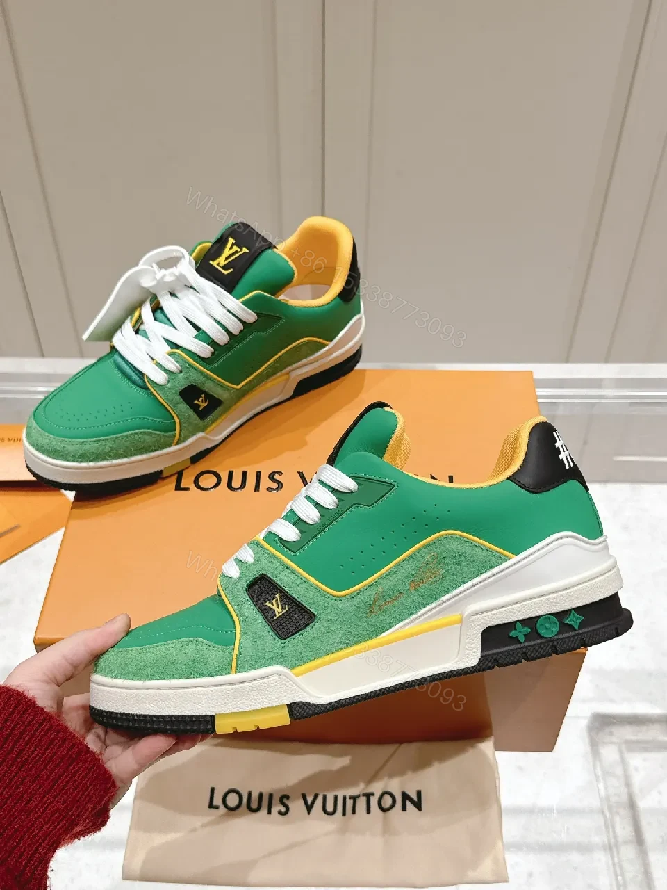 View 8 of Green Lux Leather High-Top Sneaker with LV Accents