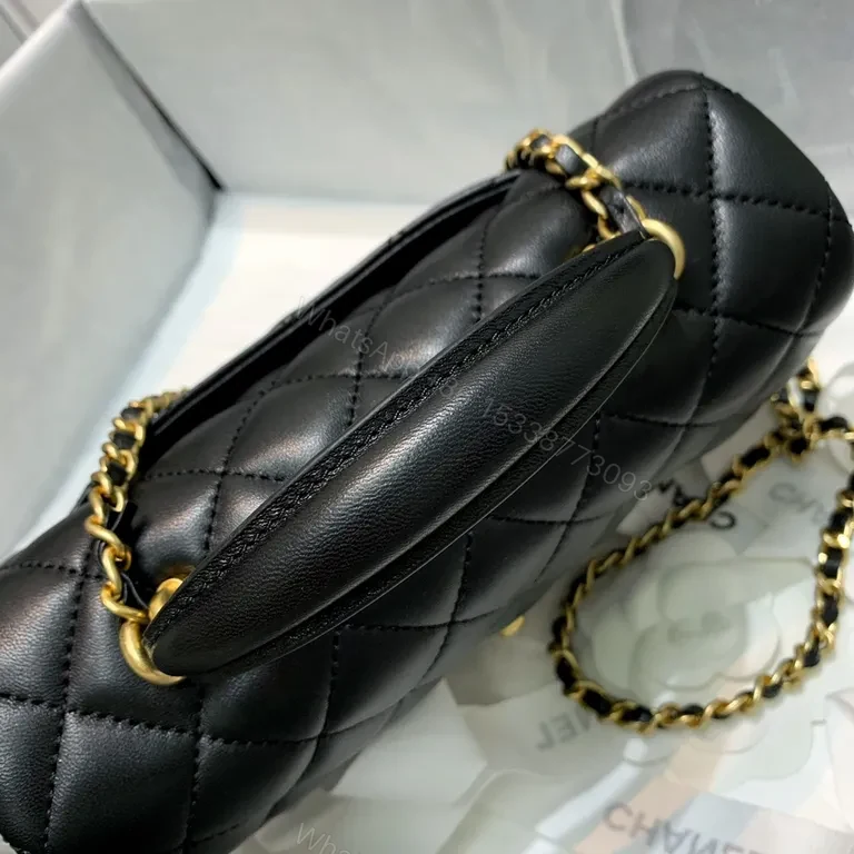 View 2 of Classic Quilted Black Bag with Gold Hardware - Luxury Leather Tote