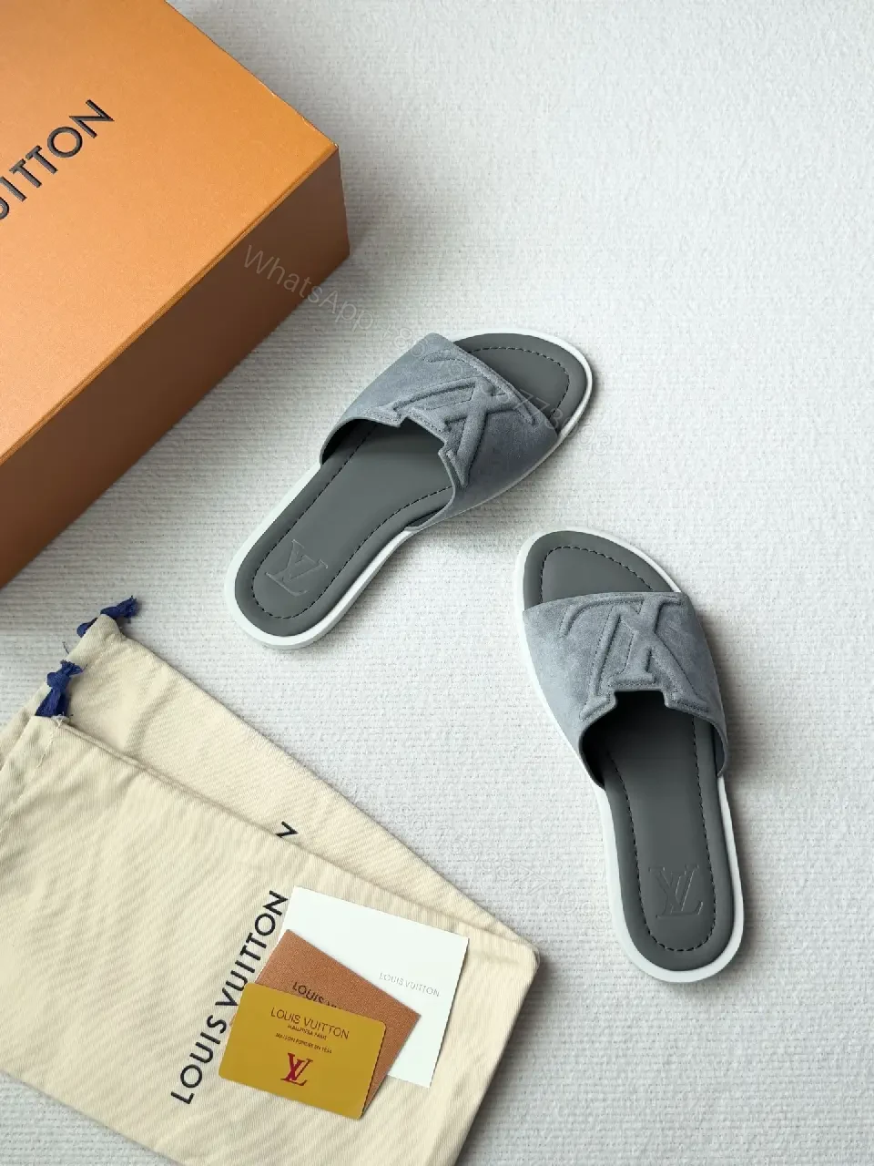 View 3 of Suede Slip-On Sandal with Subtle LV Motif—All-Day Comfort