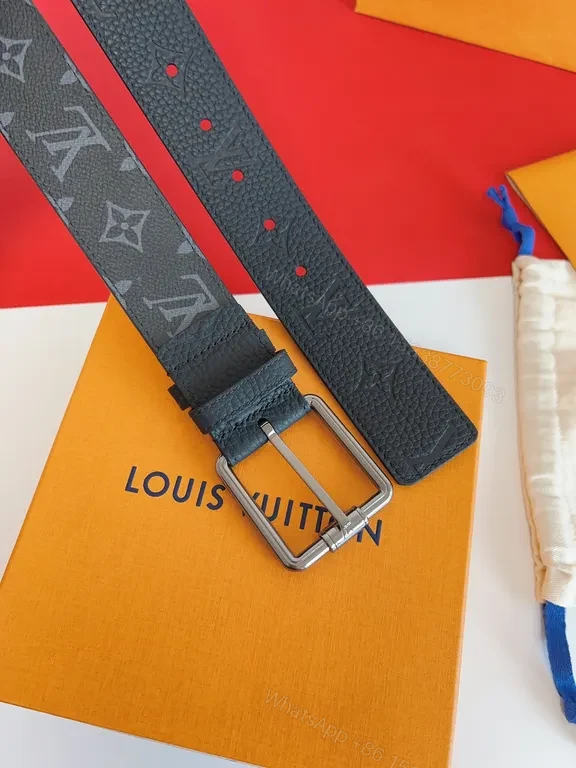 View 7 of Patterned LV Monogram Leather Belt with Silver Buckle - Luxury Style