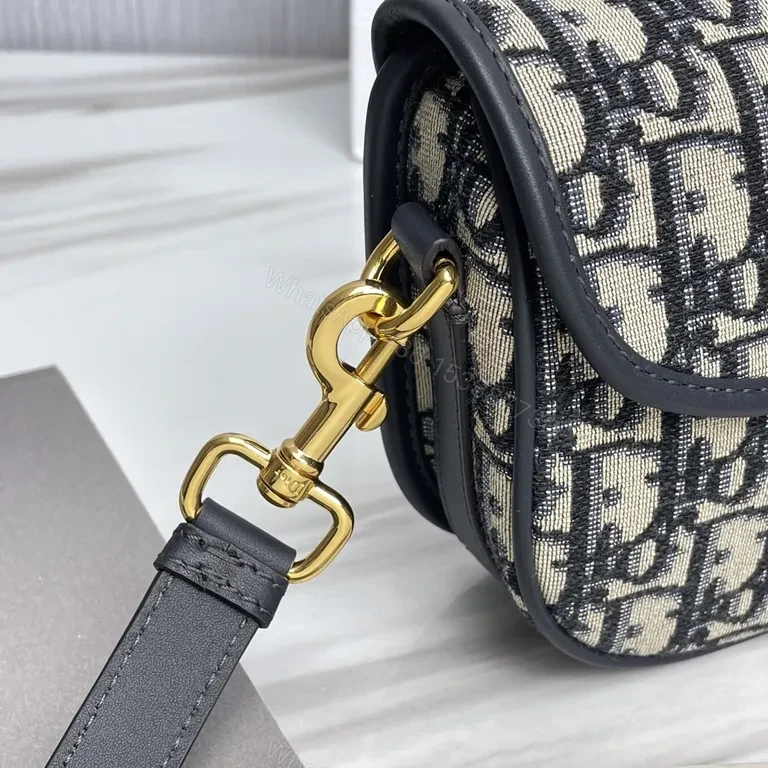View 9 of Gold Monogram Compact Saddle Bag - Dior-Style, Leather Trim, Crossbody Ready