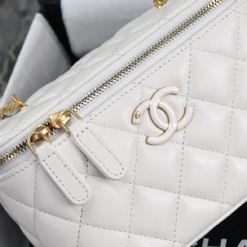 View 5 of White Quilted Mini Bag, Gold Chain, Luxe Crossbody Style