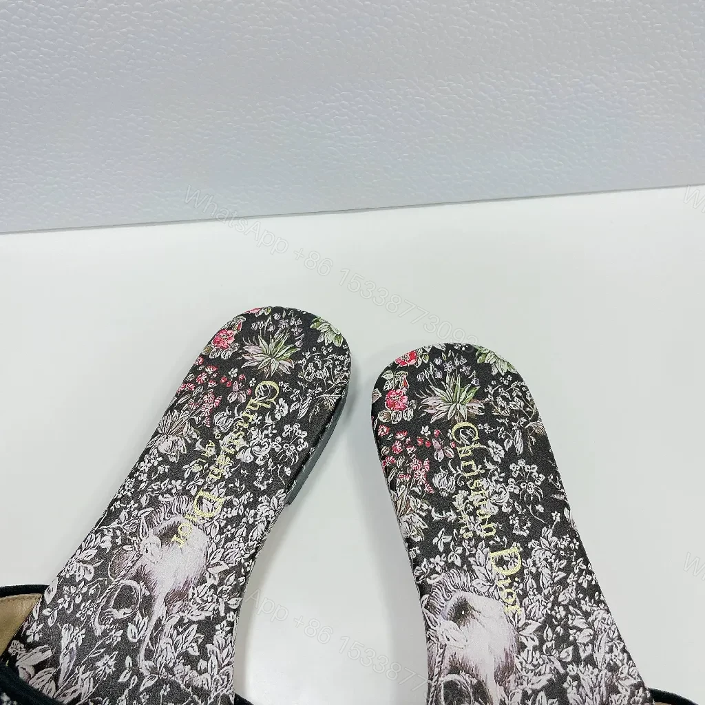 View 8 of Floral-Print Slides in Black with Signature Dior Strap