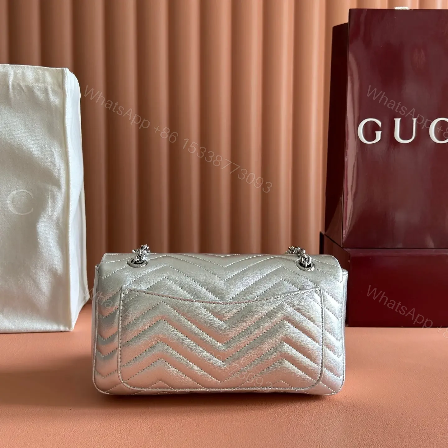 View 2 of GUCCI GG MARMONT BAG 26 IN SILVER LAMBSKIN