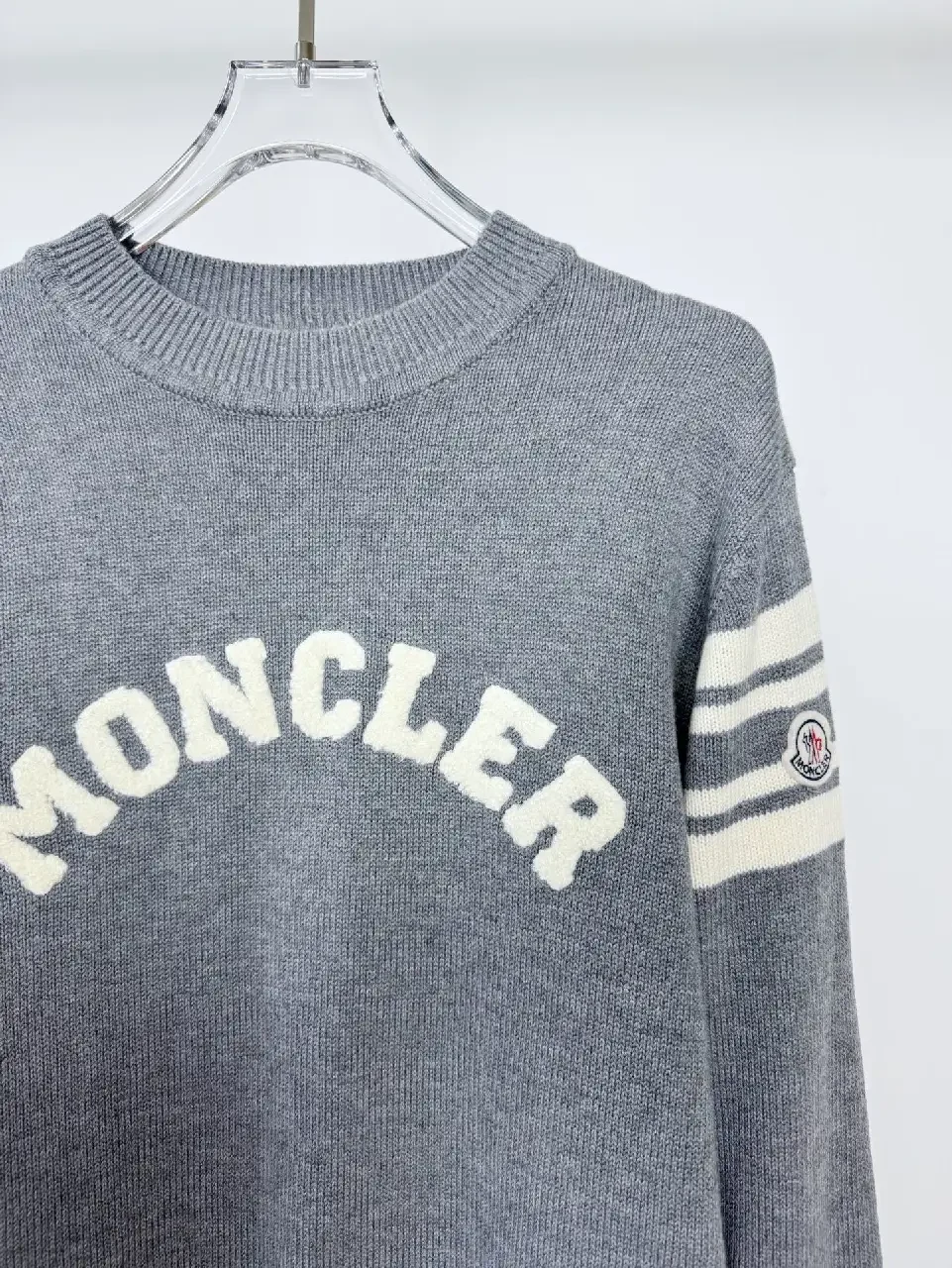 View 8 of Gray Knit Crewneck Sweater – Subtle Texture, Logo Accent
