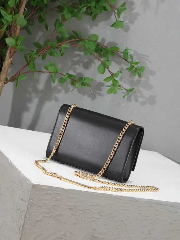 View 9 of Chic Black Leather Flap Bag: Gold-YSL Monogram, Versatile Luxury