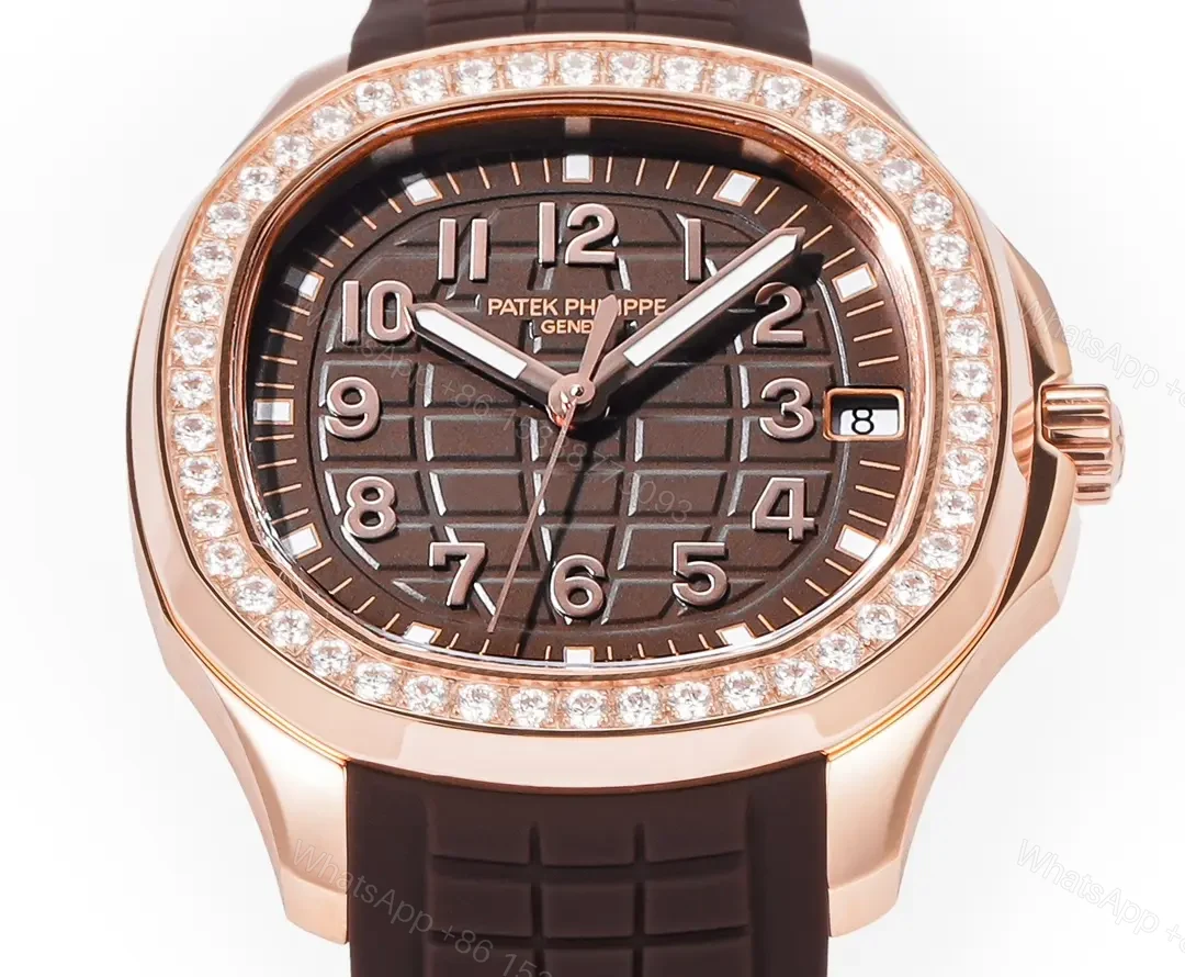 View 4 of Patek Philippe Aquanaut Luce 5268 Series Rose Gold Watch with Diamond Bezel Brown Dial and Rubber Strap