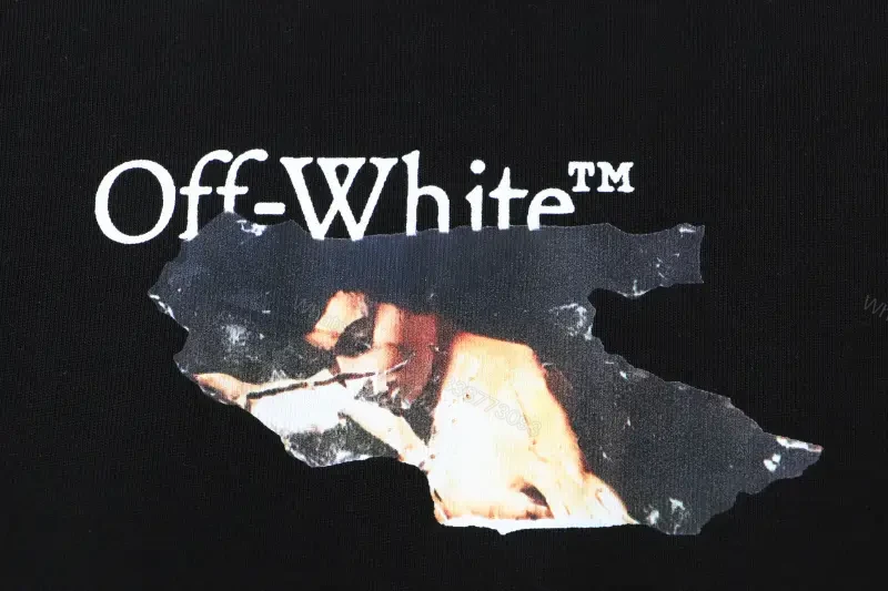 View 12 of Dark Black Cotton Tee with Off-White Logo Print – Relaxed Fit Shirt