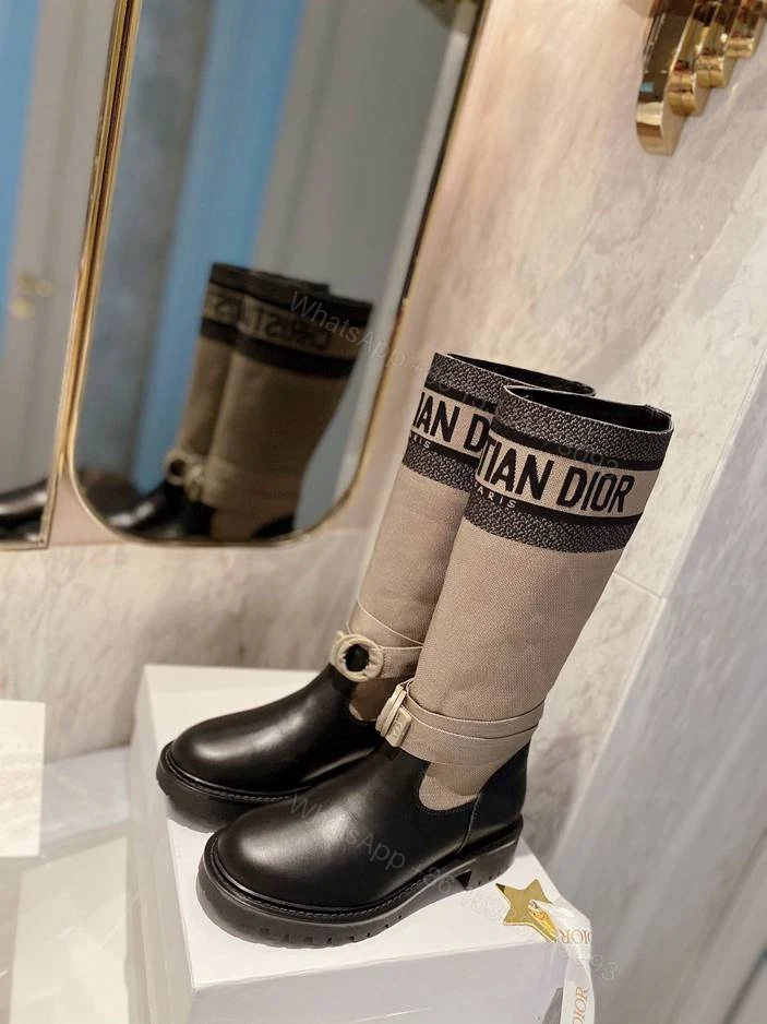 View 4 of DIOR D MAJOR BOOT FABRIC AND CALFSKIN IN TAUPE AND BLACK KCI611SCN S46X