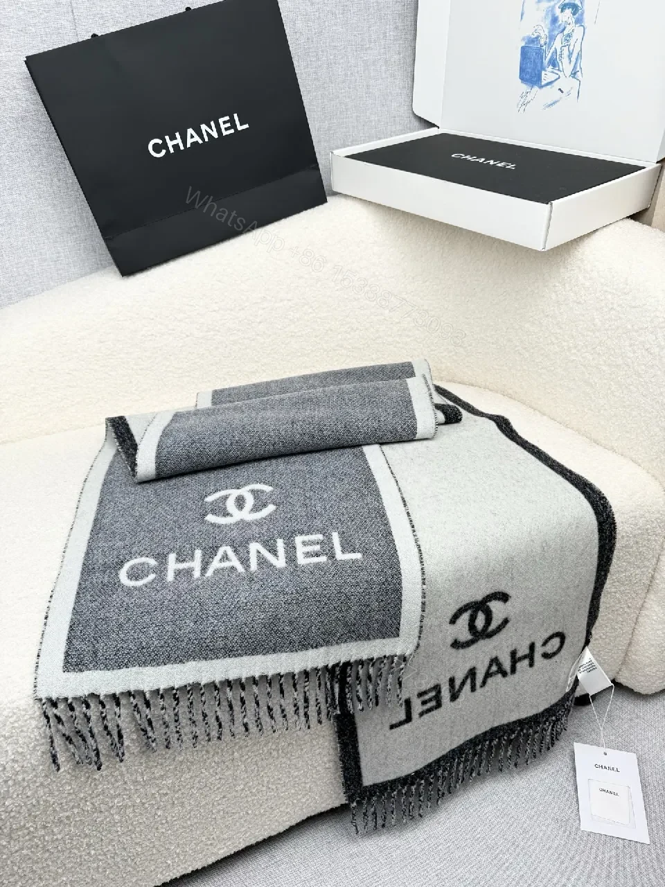 Neutral Knit Throw: Luxe, Chanel-Inspired Comfort, Fringed Edge — view 1