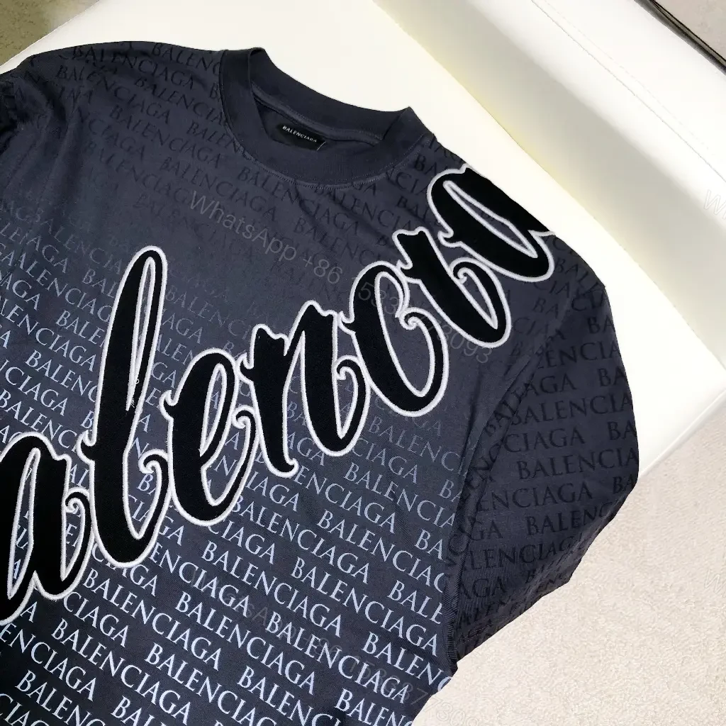 View 9 of Navy Balenciaga Script Graphic T-Shirt shirt