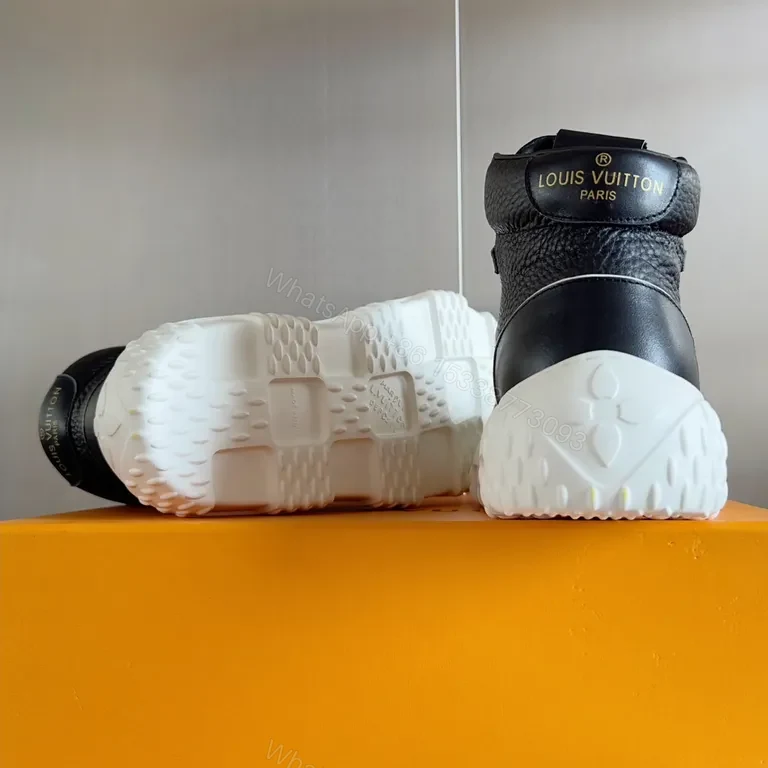 View 9 of Black Leather High-Top Sneakers with LV Detail