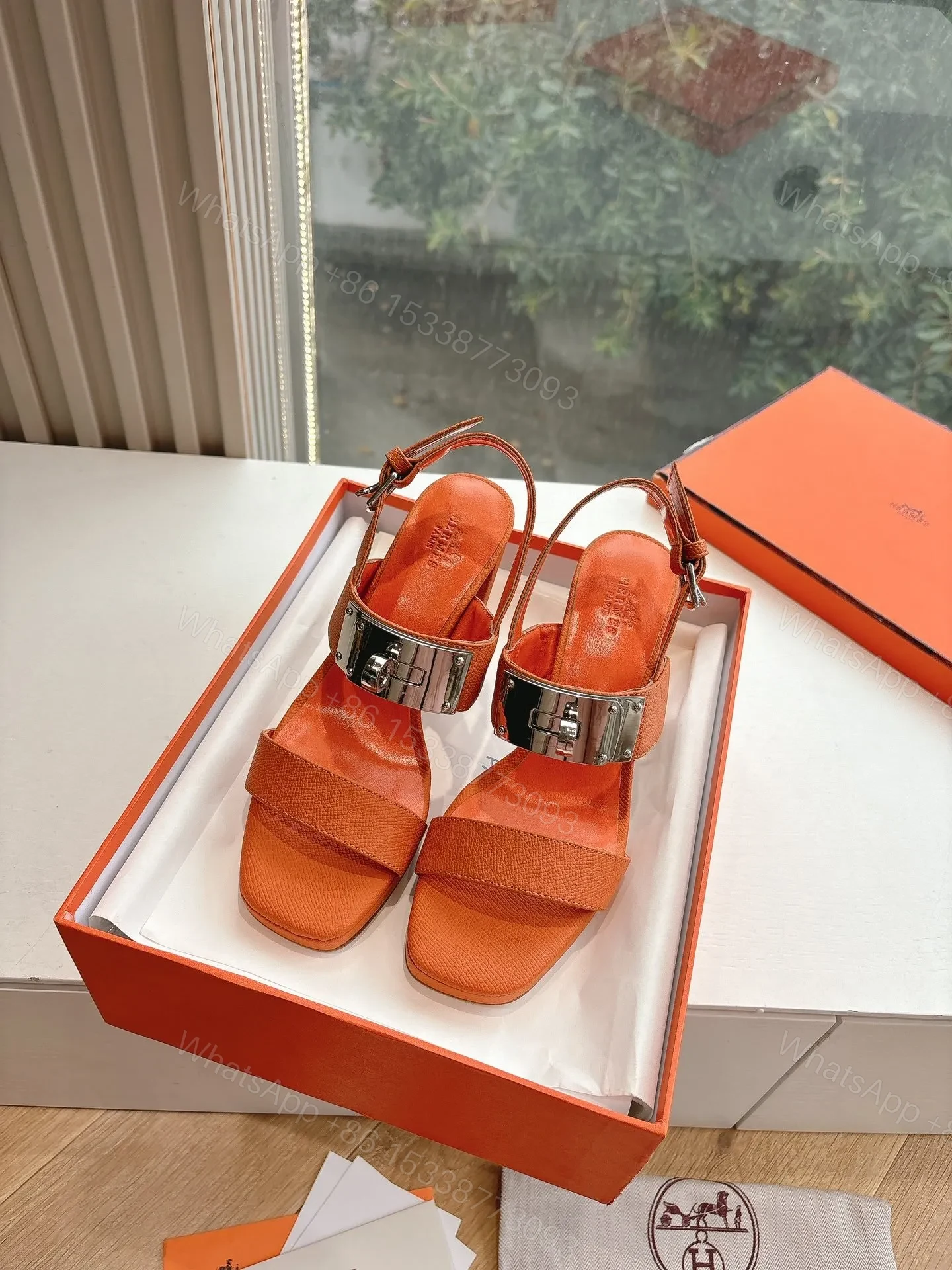 View 3 of Hermes Women Orange Leather Sandals