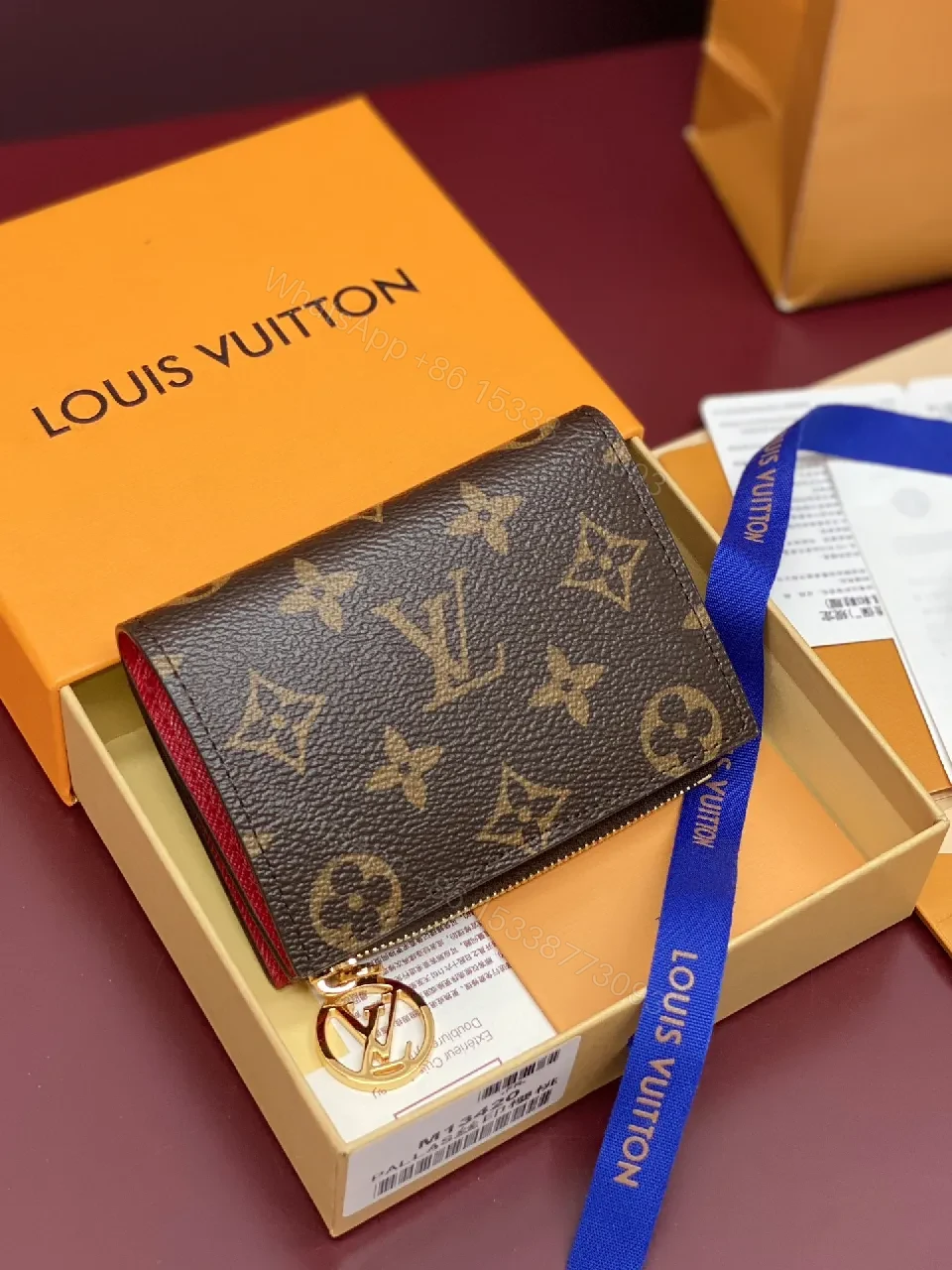 View 8 of Compact Cherry LV Monogram Wallet: Luxe, Modern, Durable