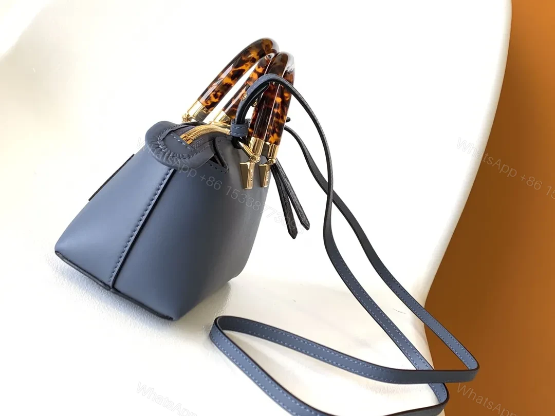 View 5 of Slate-Blue Tortoise-Accent Mini Bag — Luxe, Logo-Detail Crossbody