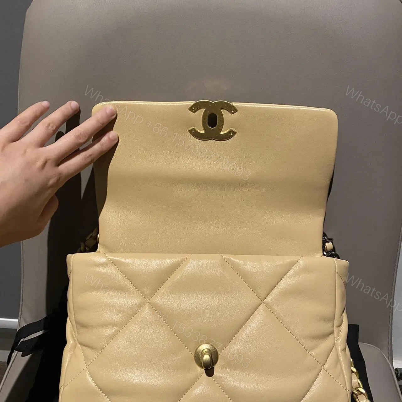 View 4 of Chanel 19 Flap in Creamy Beige Lambskin
