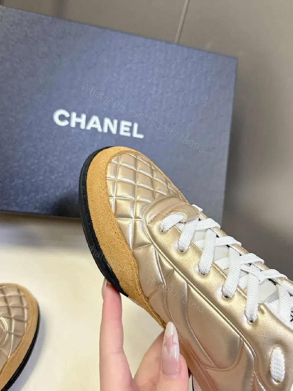 View 3 of Metallic Quilted High-Top Sneakers with Luxe Comfort